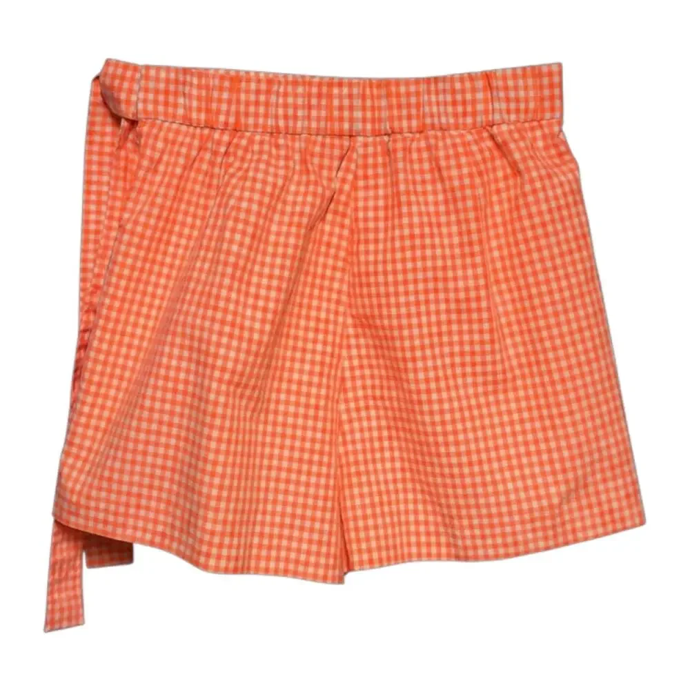Zara Gingham Check Plaid Wrap Skort Neon Bright Orange Hot Pink White XS